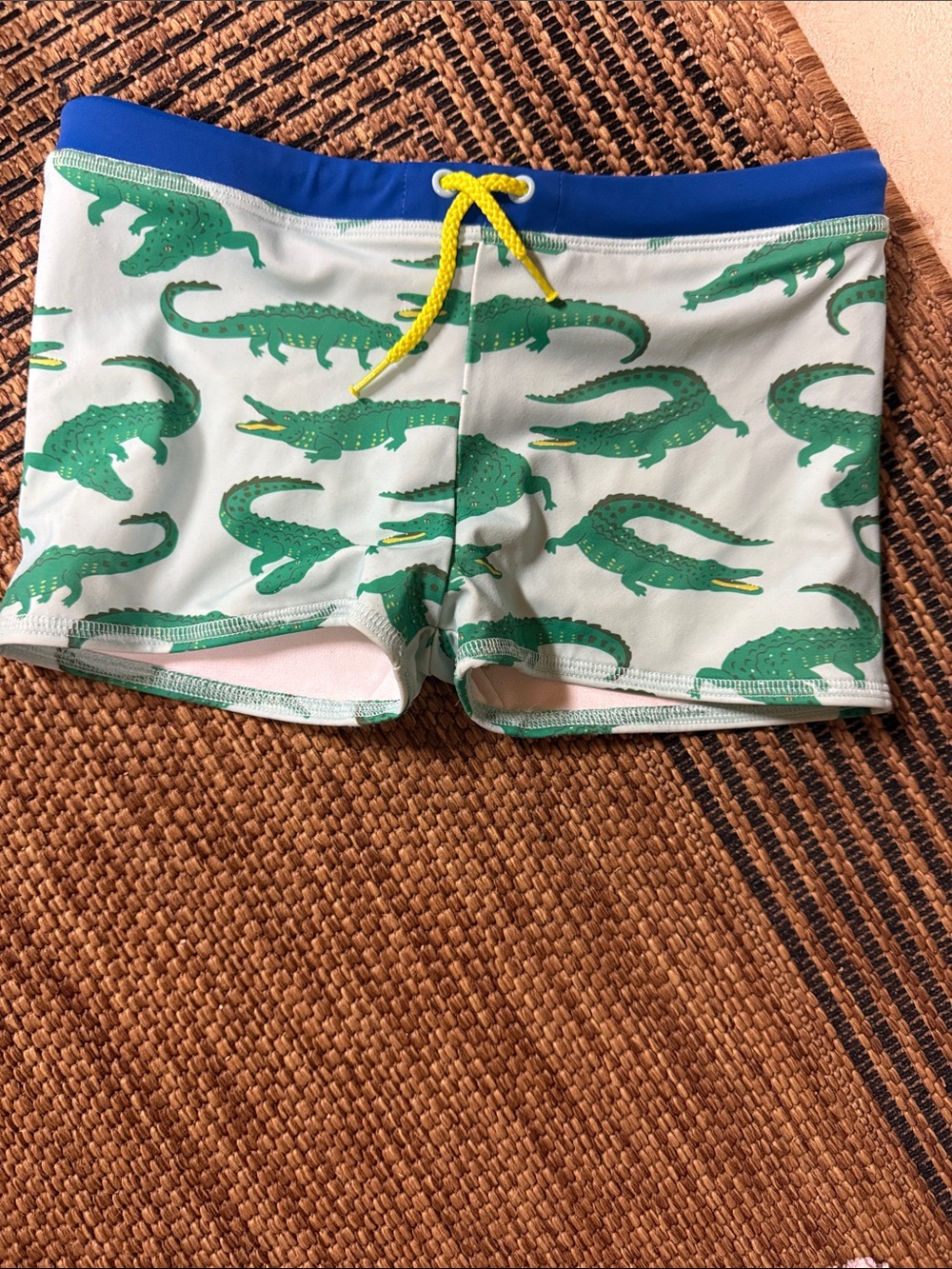 Mini Boden blue and white swim trunk